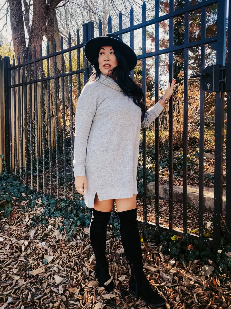 gray sweater dress outfit COZY MEMORIES SWEATER DRESS – Elleigh & Claire Boutique