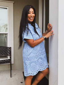 COASTAL FLAIR EYELET DRESS