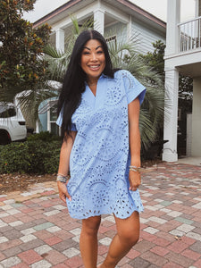 COASTAL FLAIR EYELET DRESS