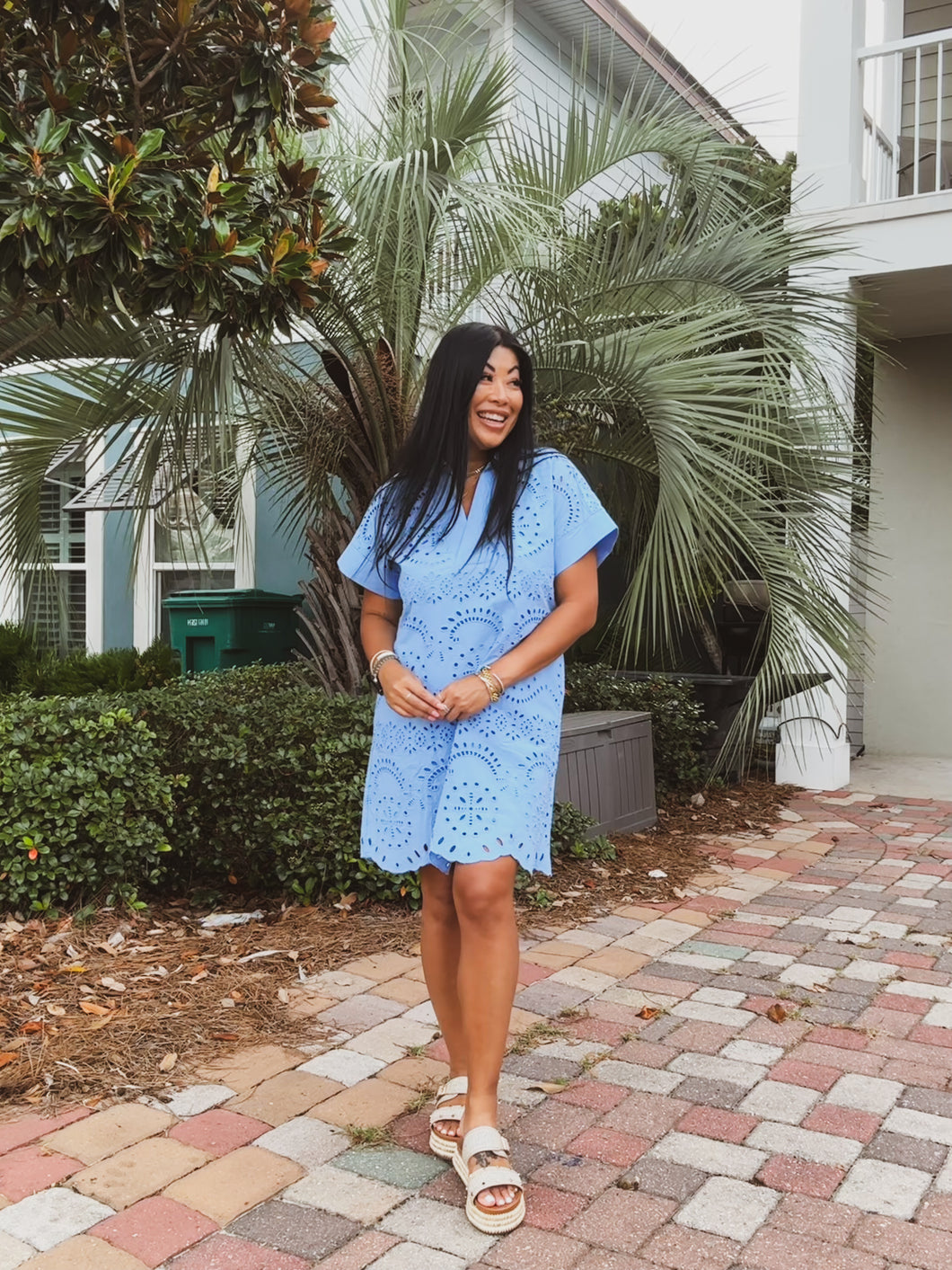 COASTAL FLAIR EYELET DRESS