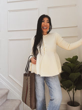 Load image into Gallery viewer, WINTER WHITE PEPLUM CARDIGAN SWEATER