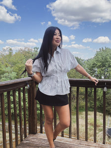 PERFECTLY POLISHED PLEATED BUTTON UP