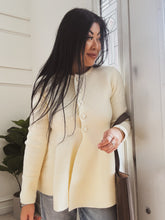 Load image into Gallery viewer, WINTER WHITE PEPLUM CARDIGAN SWEATER