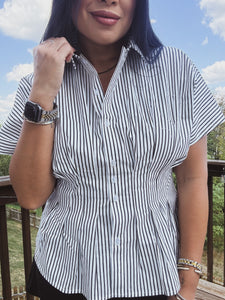 PERFECTLY POLISHED PLEATED BUTTON UP