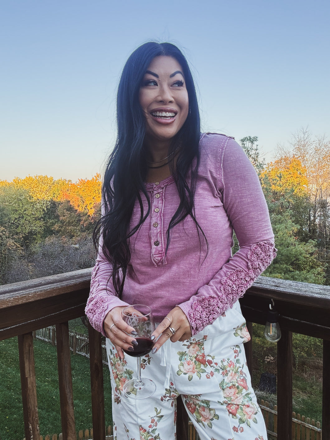 DUSTY ROSE CROCHET HENLEY