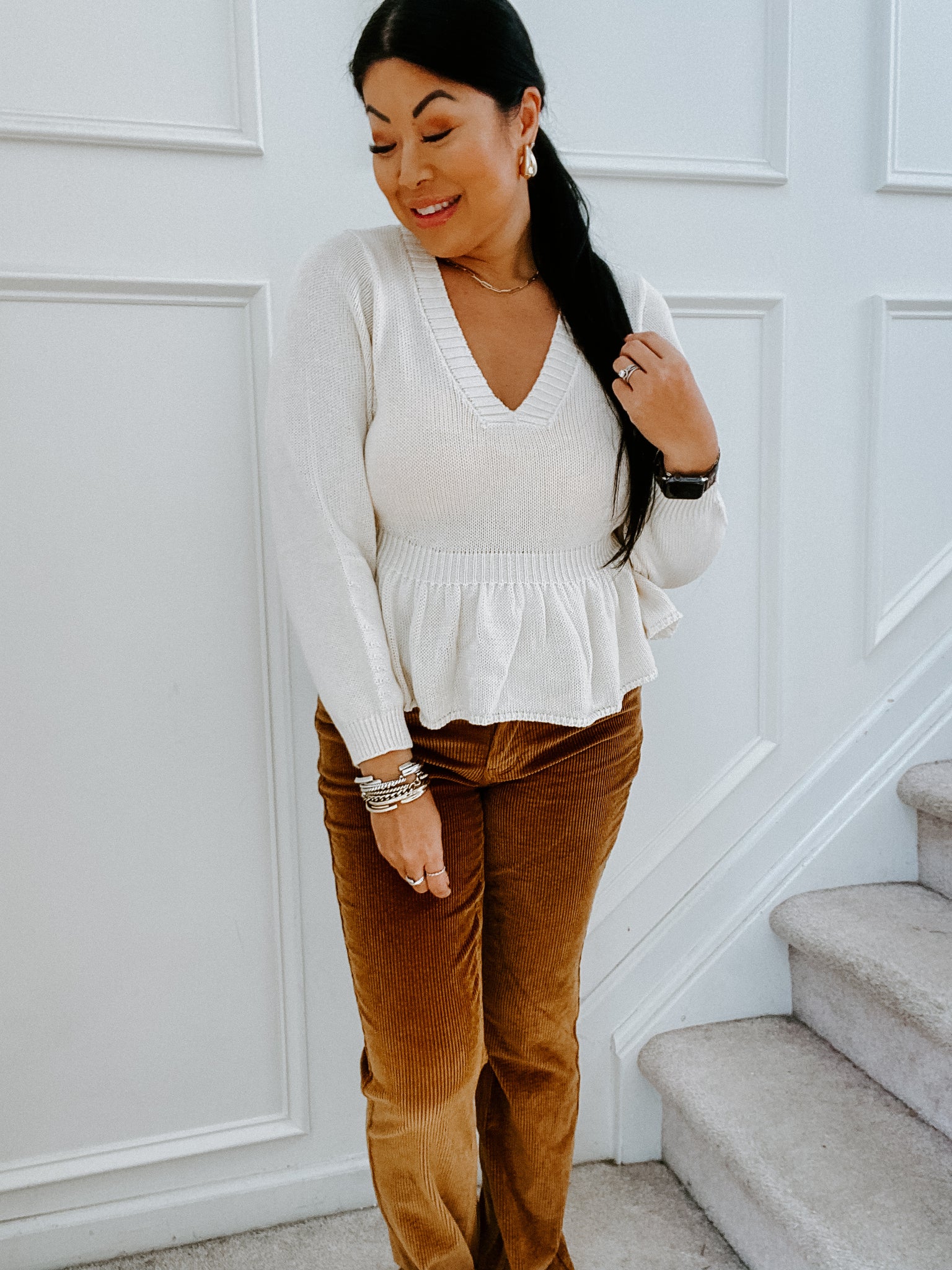 White shop peplum sweater