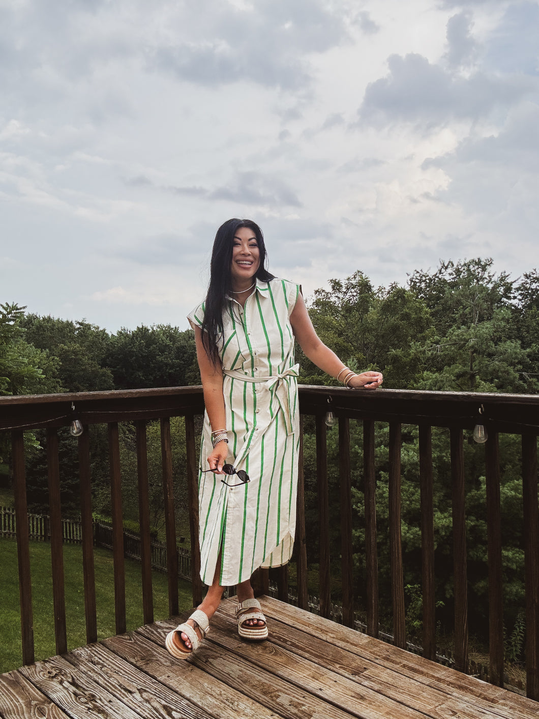 CHARMED TO MEET YOU STRIPED MIDI DRESS