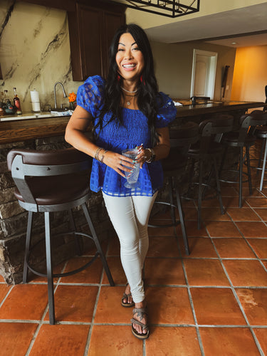 PATIO PARTY SMOCKED TOP