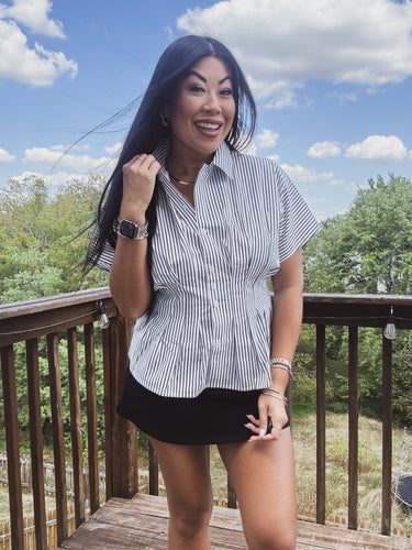 PERFECTLY POLISHED PLEATED BUTTON UP