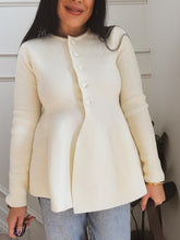 Load image into Gallery viewer, WINTER WHITE PEPLUM CARDIGAN SWEATER