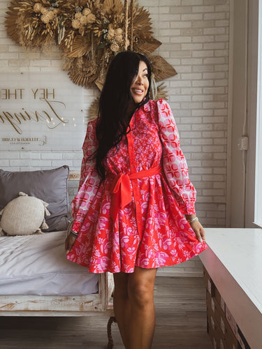 BLISSFUL MOMENTS FLORAL GEOMETRIC DRESS