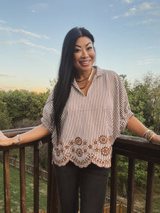 CARAMEL LATTE EMBROIDERED TOP