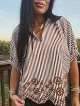 Load image into Gallery viewer, CARAMEL LATTE EMBROIDERED TOP