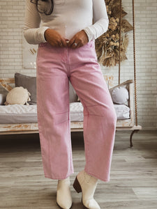 PINK PETAL BARREL CUT JEANS