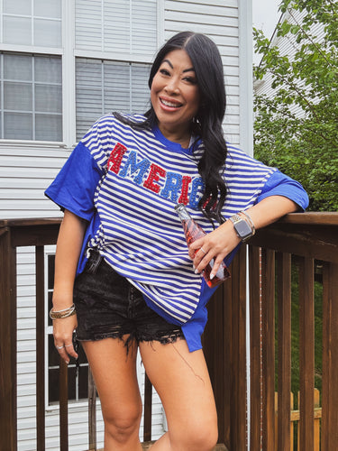 AMERICAN CHARM SEQUIN AND RHINESTONE TOP