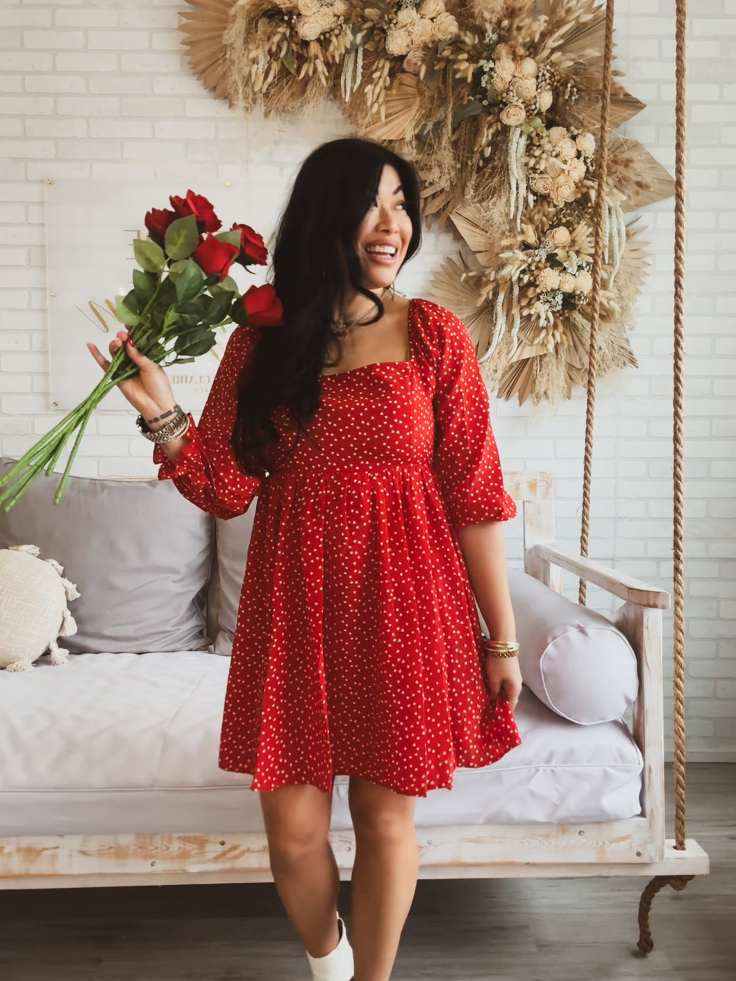 LUCKY IN LOVE HEART PRINT DRESS