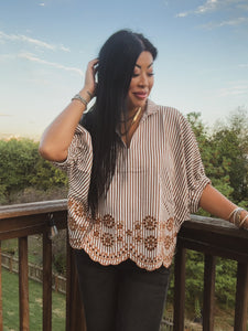 CARAMEL LATTE EMBROIDERED TOP