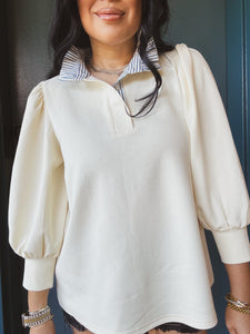 PRETTY AND PREPPY RUFFLED COLLAR TOP