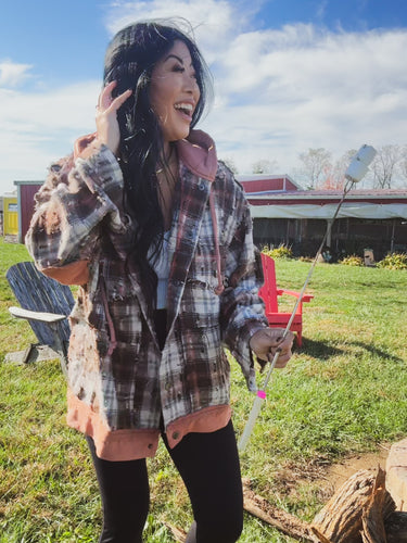 THE RANCH HAND HOODED DISTRESSED FLANNEL SHACKET