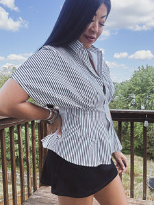 PERFECTLY POLISHED PLEATED BUTTON UP