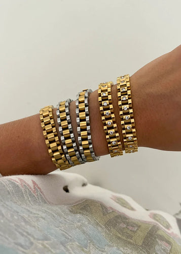 CHANSUTTPEARLS THIN WATCH BAND GOLD WITH DIAMONDS BRACELETS