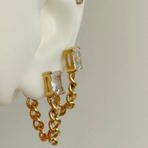 CHANSUTTPEARLS DIAMOND LOOP CHAIN EARRINGS