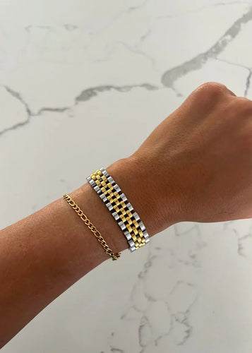 CHANSUTTPEARLS THICK TWO TONED WATCH BAND BRACELET