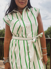 Load image into Gallery viewer, CHARMED TO MEET YOU STRIPED MIDI DRESS