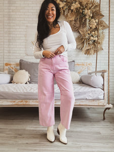 PINK PETAL BARREL CUT JEANS