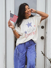Load image into Gallery viewer, STARS AND STRIPES PATCHWORK SHORT SLEEVE SWEATSHIRT