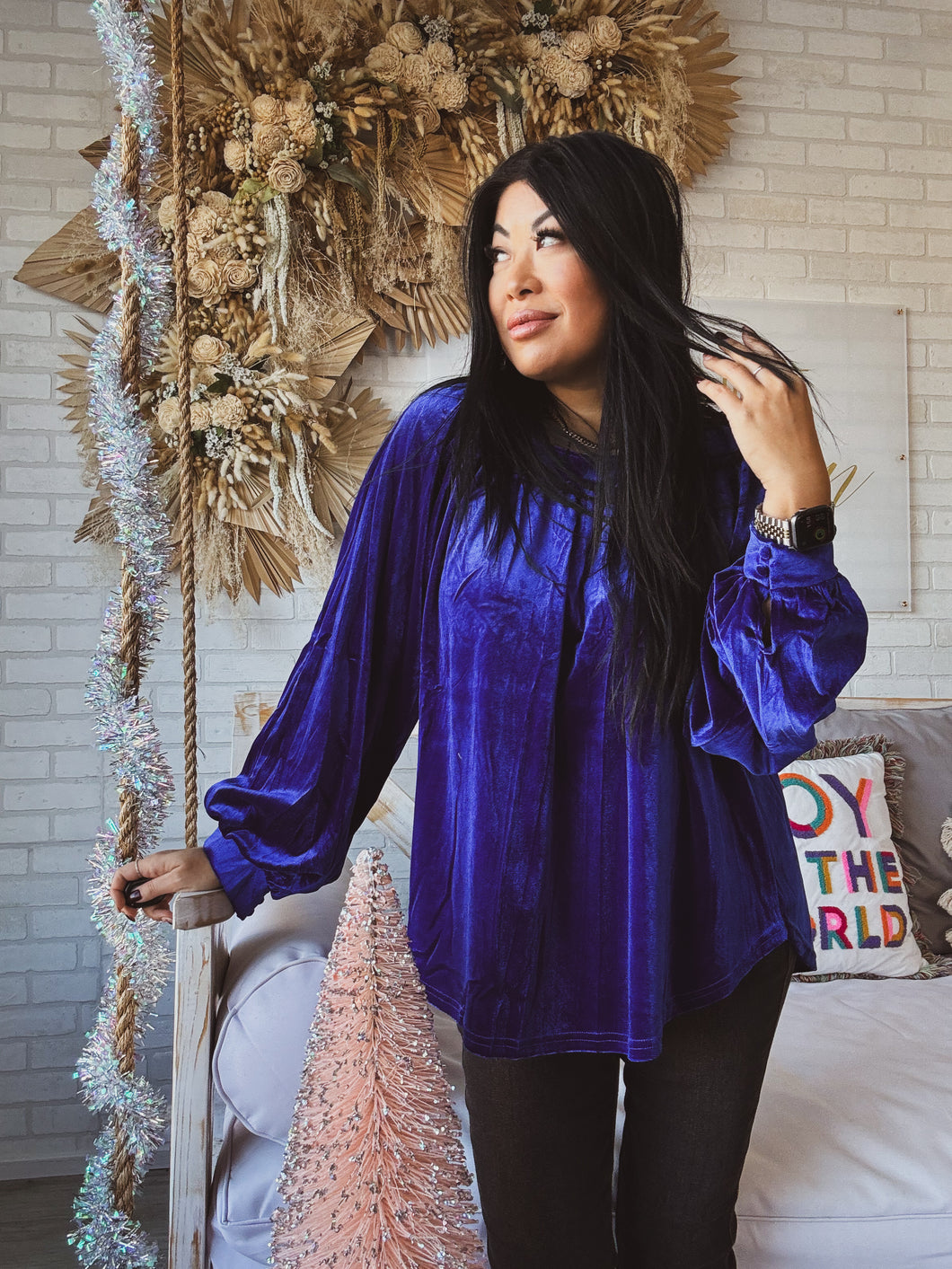 BLUE CHRISTMAS VELVET TOP