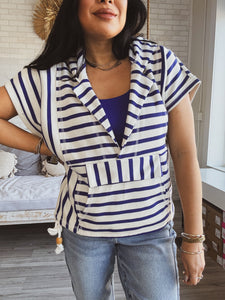 VARSITY STRIPED HOODED TOP