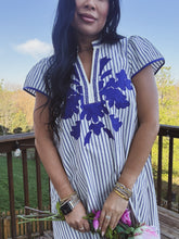 Load image into Gallery viewer, INDIGO HORIZON STRIPED MIDI DRESS