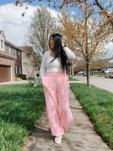 PRETTY IN PINK TULIP HEM PANTS