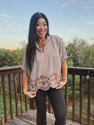 CARAMEL LATTE EMBROIDERED TOP