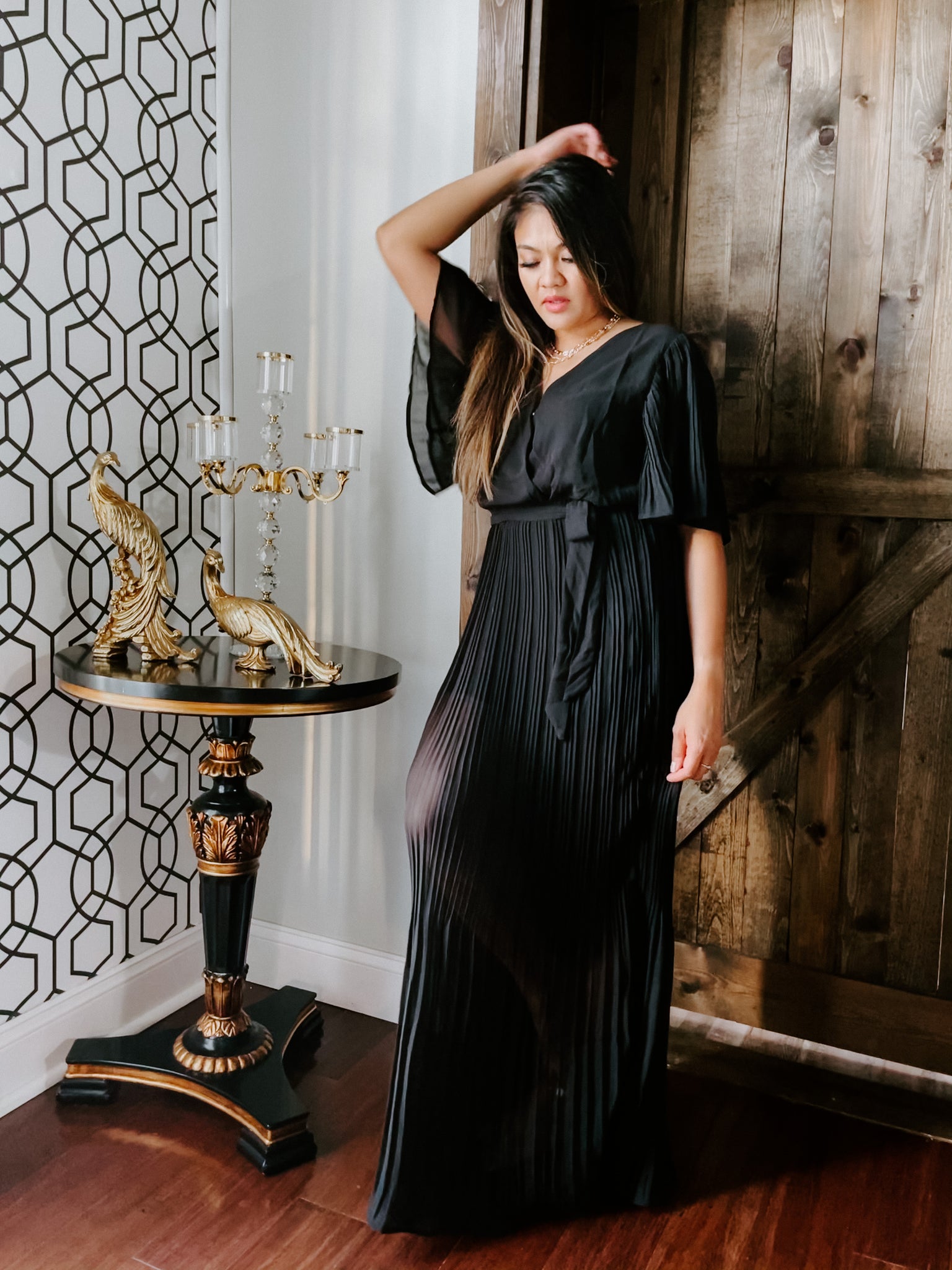 FLAIR FOR THE DRAMATIC PLEATED MAXI DRESS