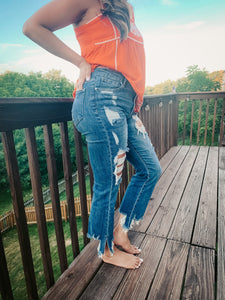 JACEY DISTRESSED ANKLE FLARE JEANS